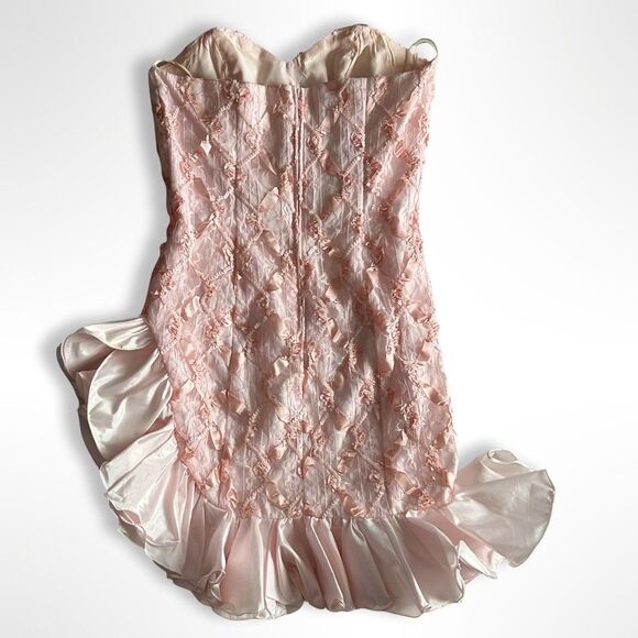 VTG 80s Blush Pink Lace and Satin Strapless Ruffle Dress with Bolero, 13/14 Jr. - Picture 3 of 11